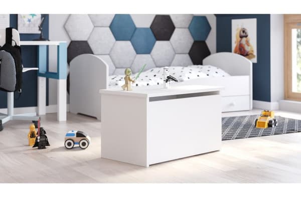 Modern Vit Förvaringslåda med Gasfjädertak - Elegant Inredningsorganizer