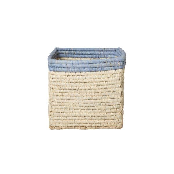 RICE Raffiakori ilman kahvoja luonnossa sinisellä reunuksella - 20 cm x 20 cm x 20 cm - luonnossa sininen reunus