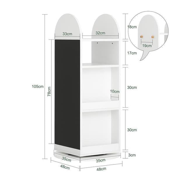 Roterende Bogreol, KMB64-W, 48x48x105 cm, Hvid