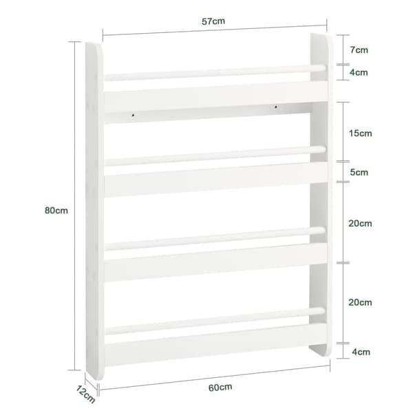 Seinään Kiinnitettävä Lasten Hylly, KMB08-W, 80x12x118 cm, Valkoinen