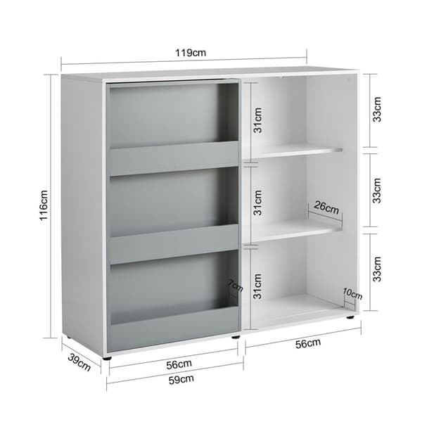 Hyllystö, KMB33-W, 39x116x119 cm, Valkoinen