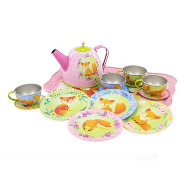 Simply for Kids Pewter Tea Service Fox i kuffert 15-delt