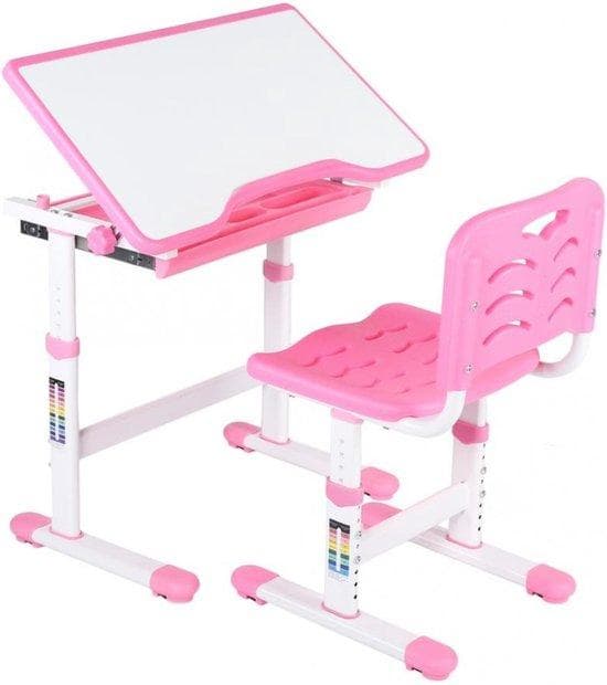 Tegningsbordbørn | Justerbar Bureau | Håndværksbord Toy Table | Bord med stol Lyserød