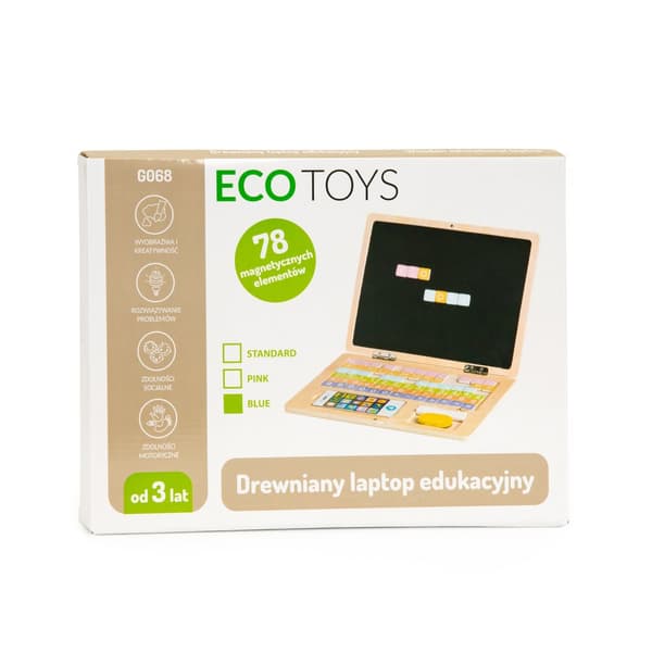 EcoToys pedagogisk magnettavla - 30x22cm - inklusive 78 bokstäver och siffror - träkonstruktion - blå
