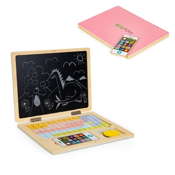 Pedagogisk magnettavla - 30x22 - träleksak laptop - rosa