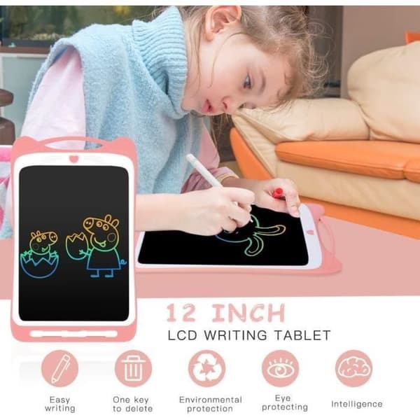 LCD-skrivplatta för barn 12” färgglad magisk skiffer - AGPTEK - Rosa - Stor skärm - Papperslös - Bärbar