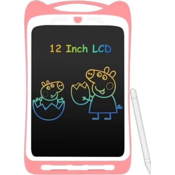 AGPTEK 12” LCD-skrivplatta för barn Färgglad ritbräda i magisk skiffer med pekpenna raderbar grafikplatta, rosa