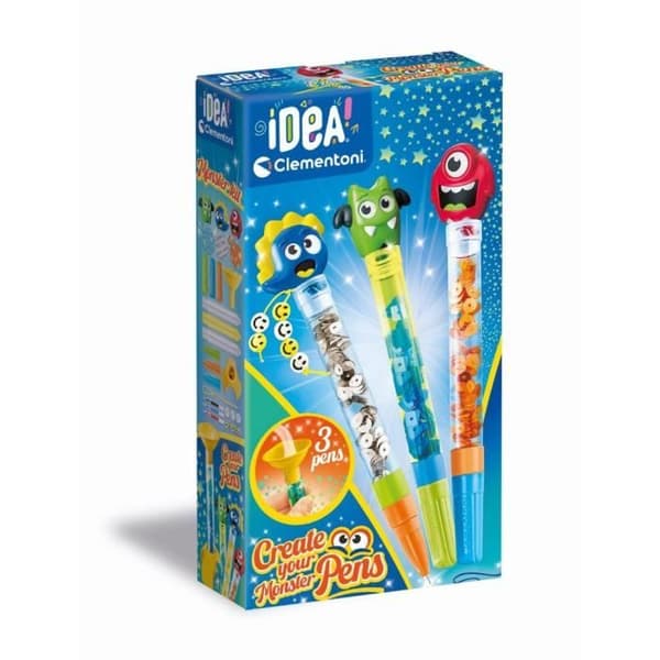 Clementoni - Skapa dina pennor - Mini Pen Workshop - Monstertema - 3 att skapa - från 6 år och uppåt