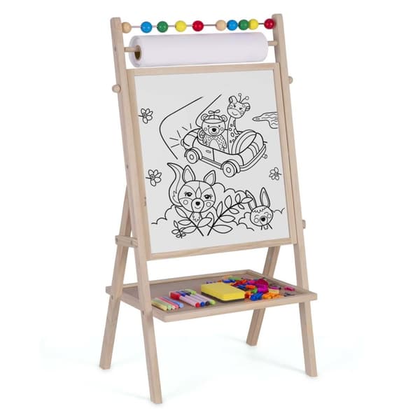 Mångsidig Dubbelsidig Svart Tavla & Magnetisk Whiteboard med Pappersrulle och Tillbehör för Hemmet