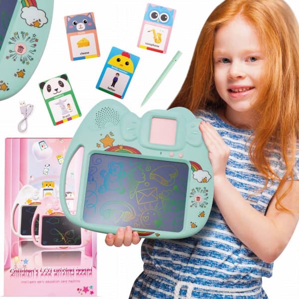 Ritplatta, Etch-A-Sketch, Kortläsare för engelskalärande 2-i-1, 112 dubbelsidiga kort, Grön, Sun Baby