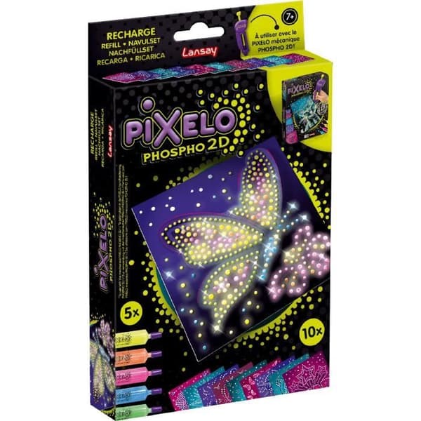 Refill - LANSAY - Pixelo Phospho 2D - 10 fosforescerande illustrationer för att skapa och få glöd i mörkret, från 7 år