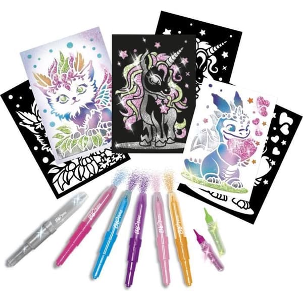 Blopens - LANSAY - Glittriga varelser - 6 stenciler - från 6 år och uppåt