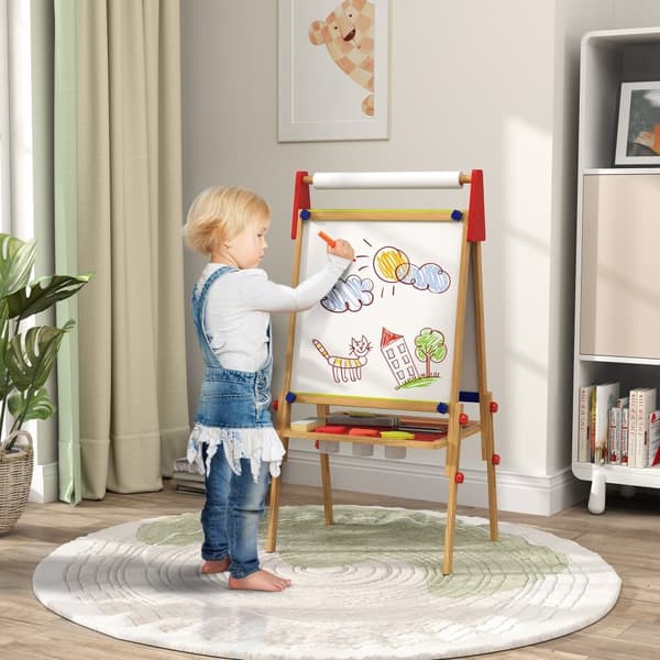 Børns Staffeli, 3-i-1, 61x47x113 cm, Naturligt Træ