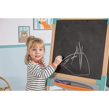 Smoby - Dobbeltsidet trætavle - Kridt- og magnetisk whiteboardtavle - Sammenklappelig og højdejusterbar - 80 tilbehør - Fra 3 år