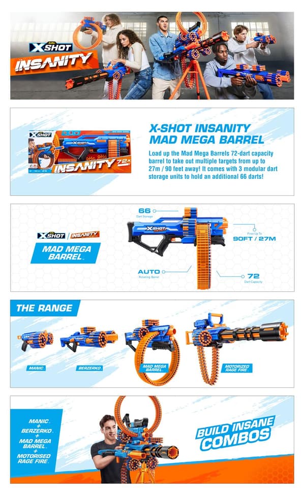 X-Shot Insanity Mad Mega Barrel med 72 darts