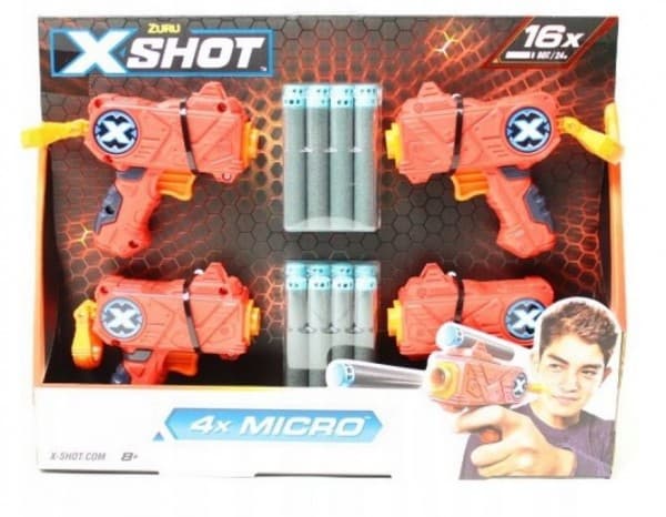 XShot Rinkinys Excel Micro Launcher 4-Pack 16 Darts