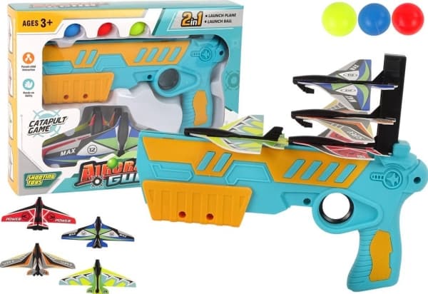 LeanToys kulspruta flygplanskastare 2in1 med matare 4 plan