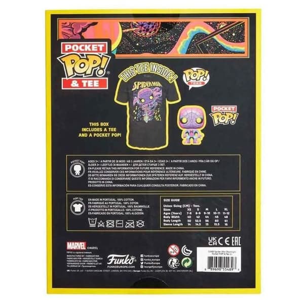 Pocket Pop Tee Box - Funko - Spindelmannen - Black Light - begränsad upplaga t-shirt