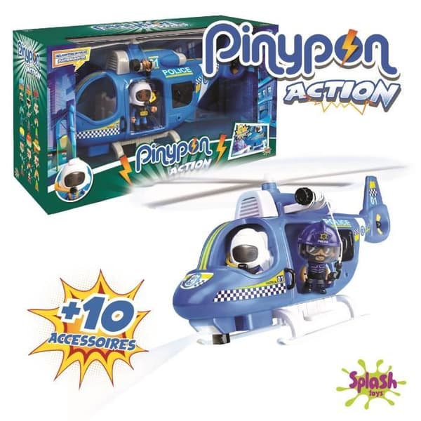 Pinypon Action Police Helikopter - SPLASH LEKSAKER - Med Figur och Remskiva System
