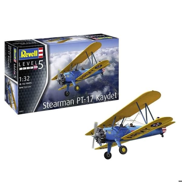 Flygplansmodell - REVELL - Stearman Pt-17 Kaydet - Skala 1:32 - Plast - Unik färg