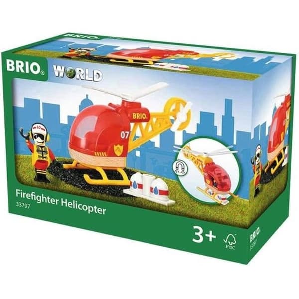 BRIO World Firefighter Helikopter - Magnetisk tågbana i trä - Röd och Gul - Blandad från 3 år