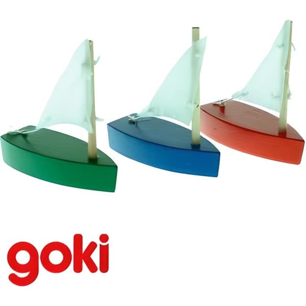 Set med 3 små träsegelbåtar för barn - GOKI - Röd, grön, blå - Från 3 år