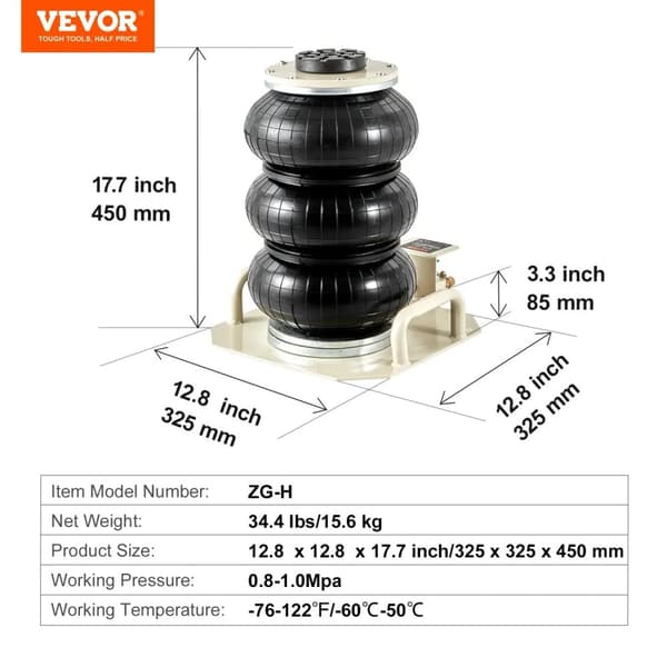 Air Jack, 6600 lbs kapacitet, hurtig løftesystem,hvid