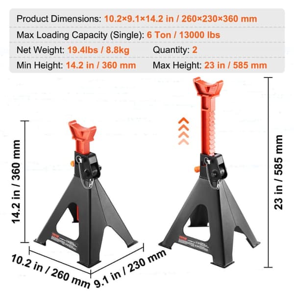 Jack Stands, 6 tonin kapasiteetti, kaksoislukitusmekanismi,6 tonnia