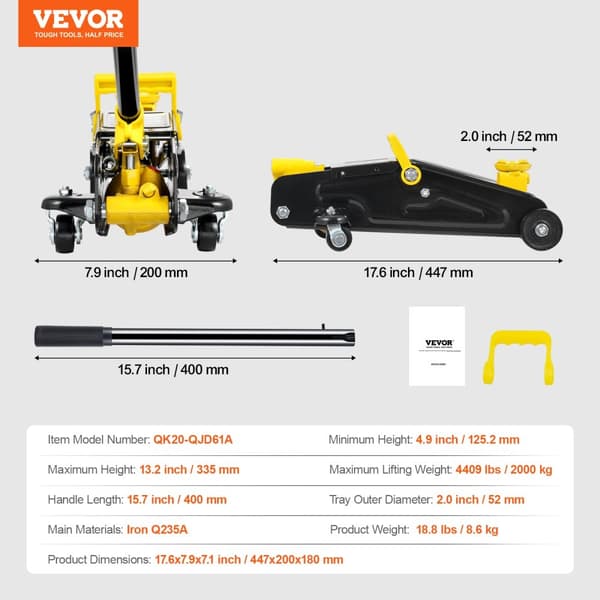 Hydraulinen lattiajakkara, 3306,9 lbs kapasiteetti, 4,7 - 12,1 tuuman korkeussäätö,2 T