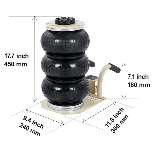 Air Jack, 6600 lbs kapacitet, 5.5 - 17.7 tommer løfteområde, pneumatiske drift,HVID