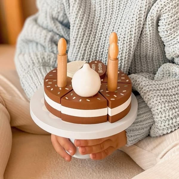 Mamabrum puinen syntymäpäiväkakkulelu lapsille 3+, leikkivä kokki, lelukeittiötarvikkeet, roolileikkilelut