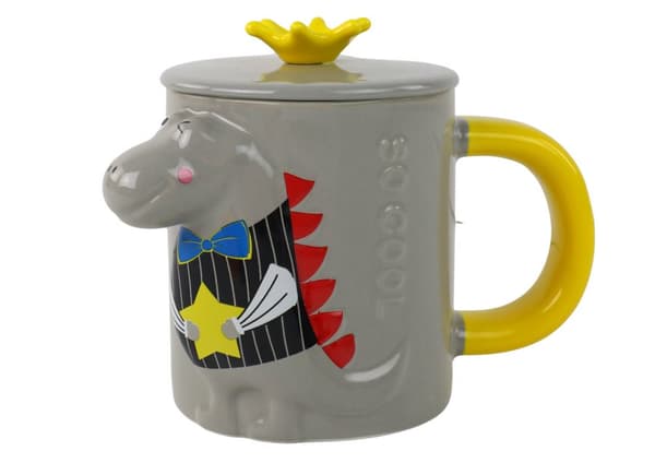 Keraaminen muki kannella Harmaa dinosaurus 400 ml