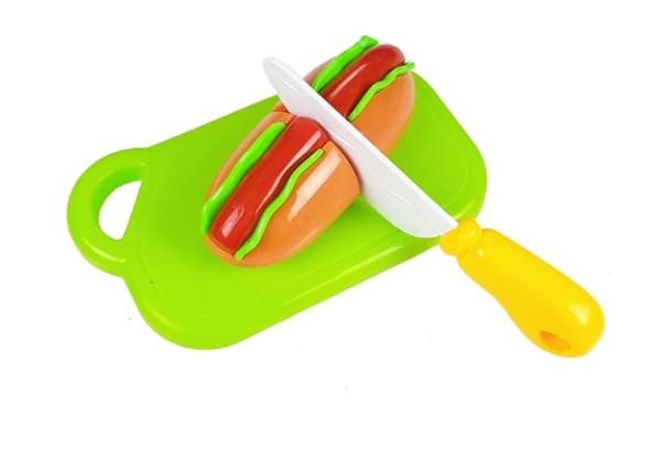 Hot Dog -kalanleikkaussetti tarranauhalla laatikossa