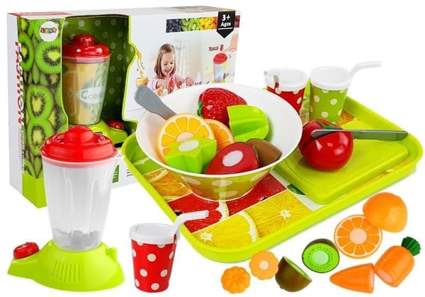 Grøntsags- og frugtsæt med batteridrevet blender og bakke