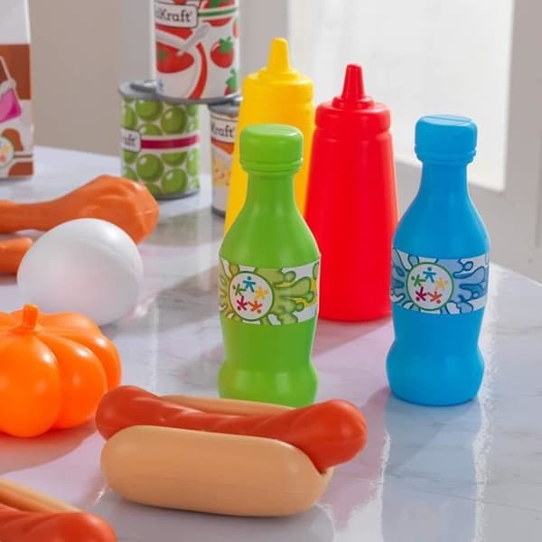 KidKraft - 115 kökstillbehör för barn inklusive frukt, grönsaker, pizza, låtsasvåfflor