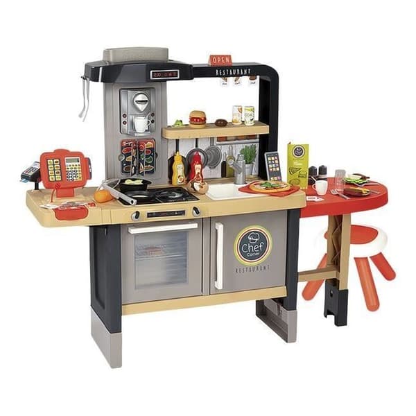 Smoby - Kök Restaurang Kock - Dinette 3 lekplatser - 70 tillbehör ingår - L76xH24xD82 - Ålder 3