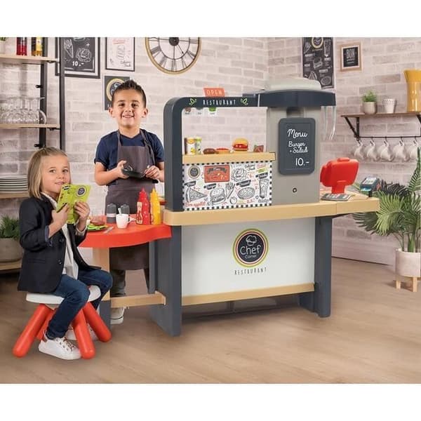 Dînette - SMOBY - Kök Restaurang Kock - 70 medföljande tillbehör - 2 lekområden - Från 3 år
