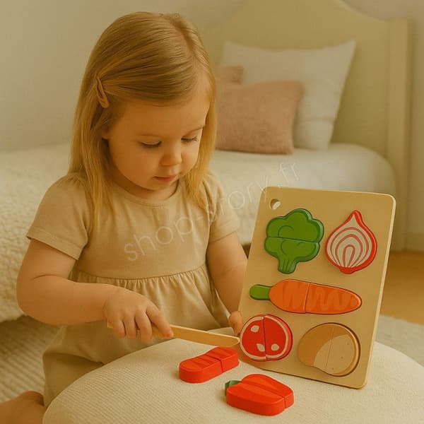Set med träsnitt för frukter och grönsaker, Montessori-lärande leksak för kök och lekstuga för barn från 2 år.