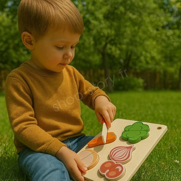 Set med träsnitt för frukter och grönsaker, Montessori-lärande leksak för kök och lekstuga för barn från 2 år.