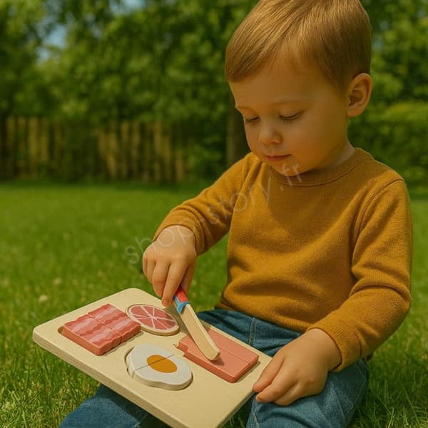 Set med träsnitt för frukter och grönsaker, Montessori-lärande leksak för kök och lekstuga för barn från 2 år.