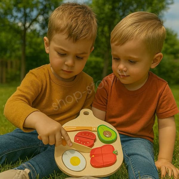 Set med träsnitt för frukter och grönsaker, Montessori-lärande leksak för kök och lekstuga för barn från 2 år.