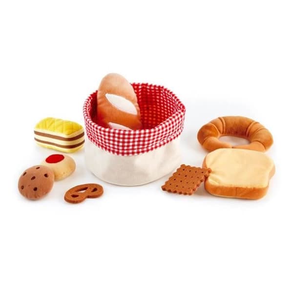 Hape - Felsimiterad spelköksserie - Korg med frallor och bakverk för barn