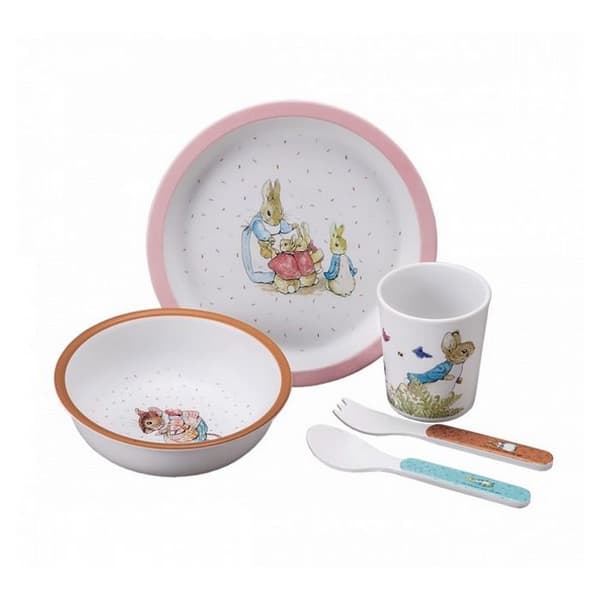 Rosa Peter Rabbit servisset - Peter Rabbit - 5 delar - Ergonomiska kanter - Lämplig för små händer