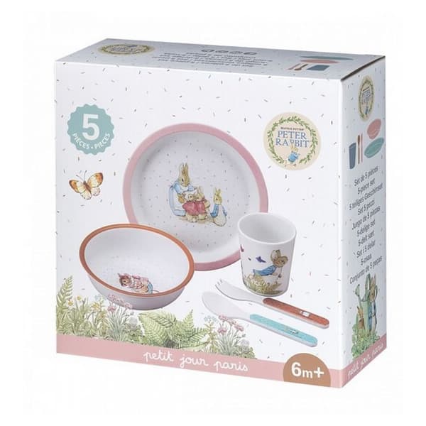 Rosa Peter Rabbit servisset - Peter Rabbit - 5 delar - Ergonomiska kanter - Lämplig för små händer
