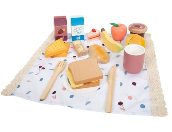 Flätad picknickkorg träleksak frukt grönsaksdinett för barn Från 3 år
