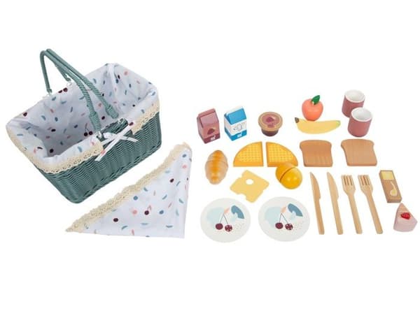 Flätad picknickkorg träleksak frukt grönsaksdinett för barn Från 3 år