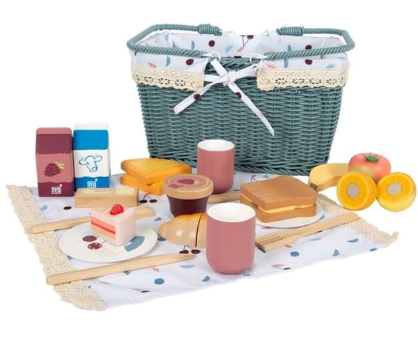 Flätad picknickkorg träleksak frukt grönsaksdinett för barn Från 3 år