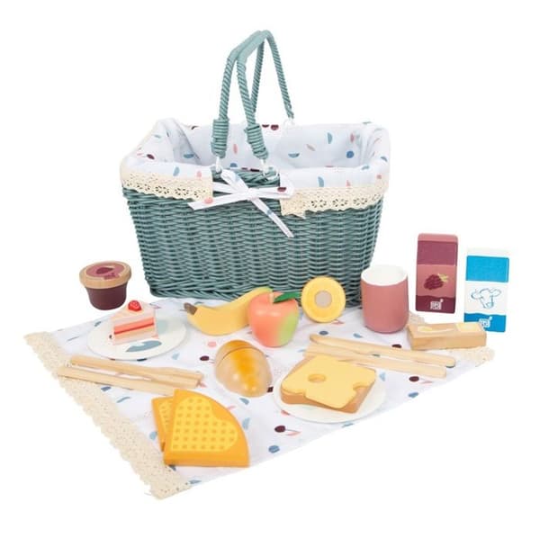 Flätad picknickkorg träleksak frukt grönsaksdinett för barn Från 3 år