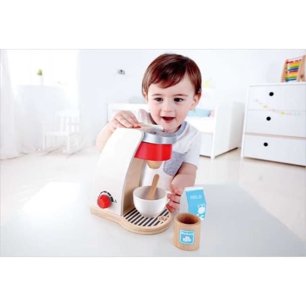 Hape White barnkaffemaskin - Imitationsspel - Trä - 5 delar - 17,5 x 10,6 x 19,6 cm