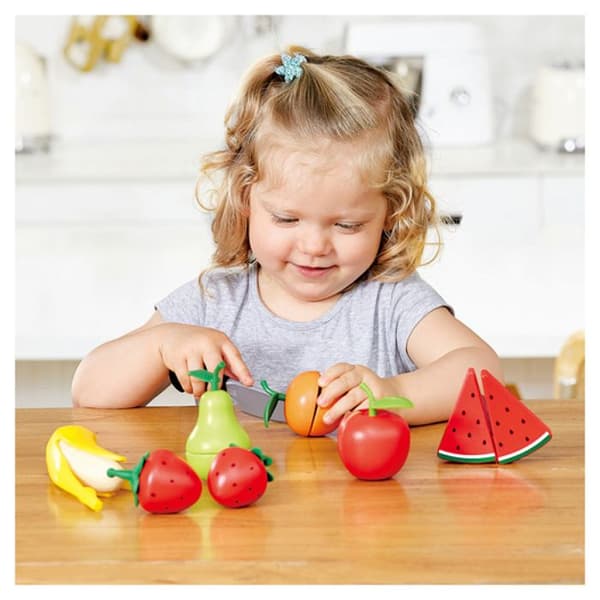 Fruktspel i trä - HAPE - Leksats för hälsosam frukt - 9 stycken - Flerfärgad - Från 3 år